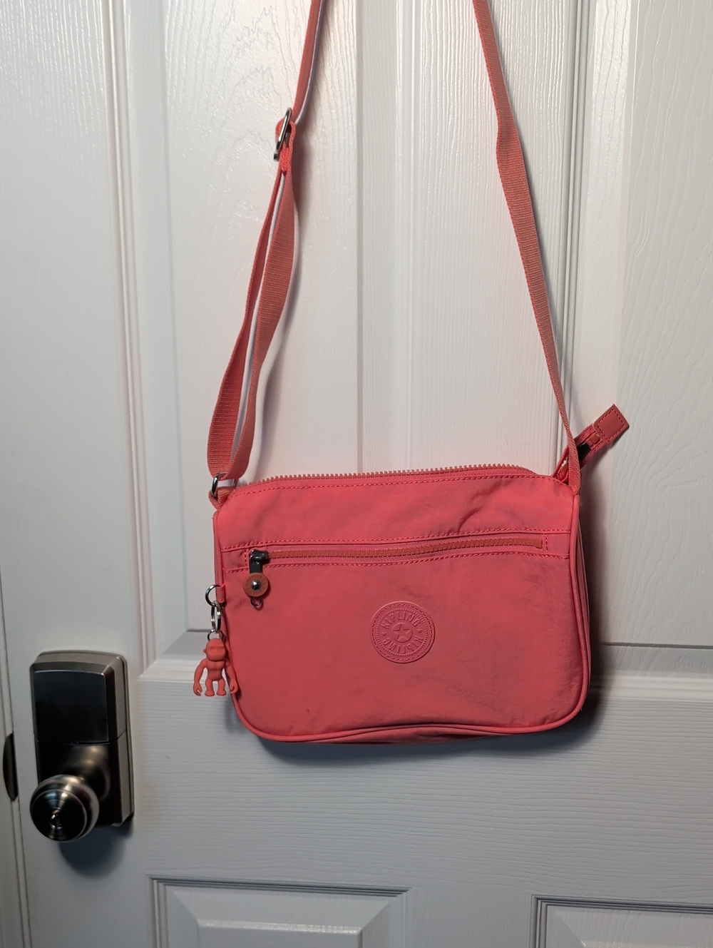 Kipling Coral Pink Crossbody Bag with Adjustable Strap